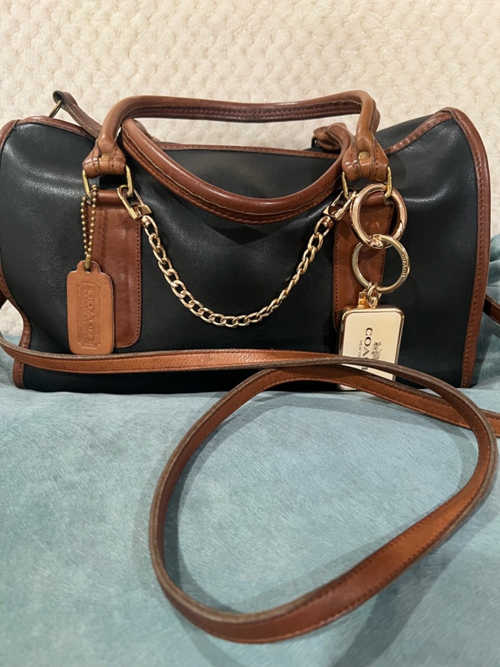 Coach Madison Spectator Black and Tan Leather Satchel Bag -vintage
